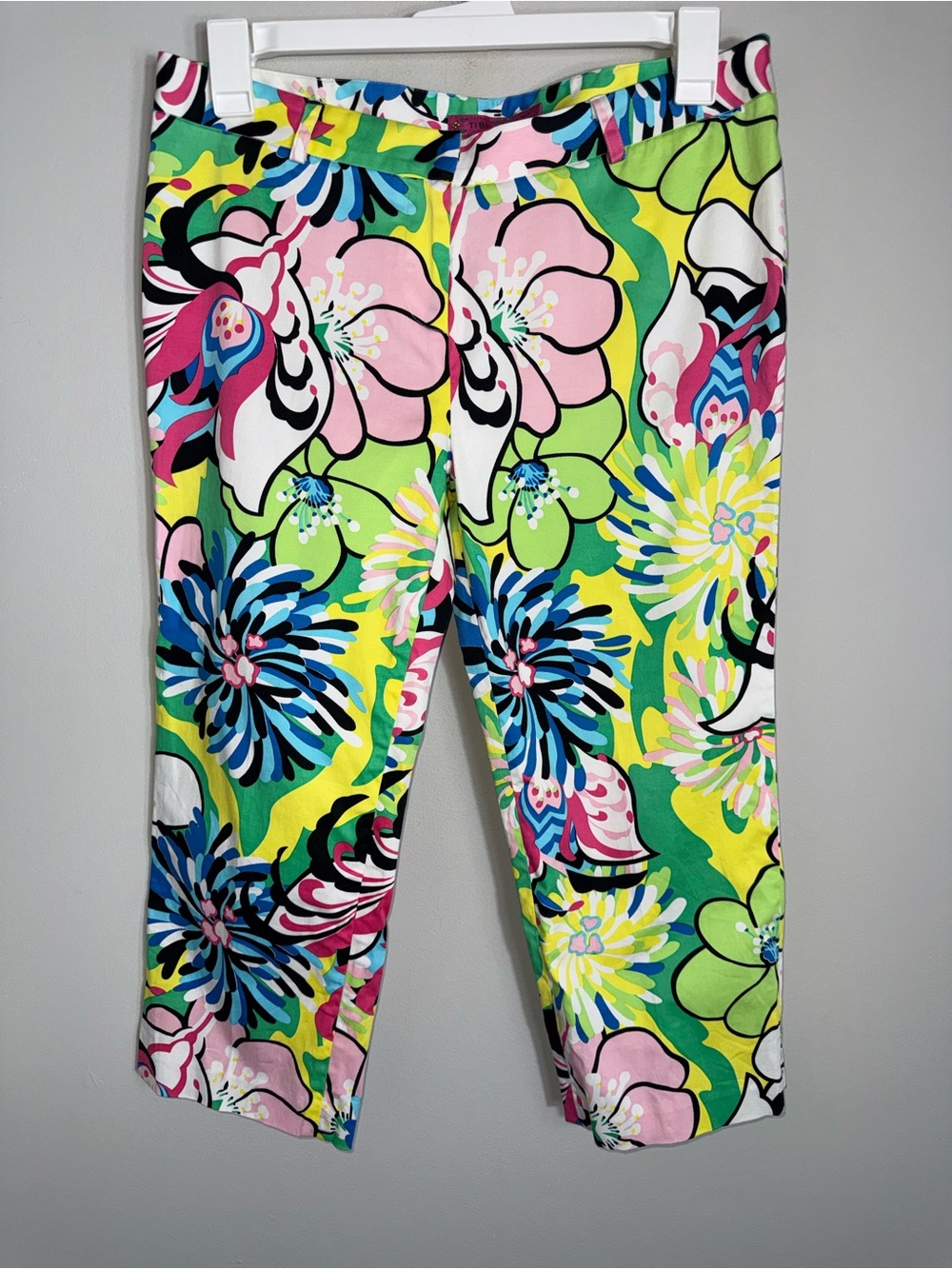 Tibi Cotton Blend Capri Pants-Bright Abstract Floral Print-Size 12